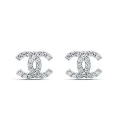 c design stud earrings Chanel Earrings Silver, Channel Earrings, Xoxo Jewelry, Luxe Jewelry, Girly Accessories, Chanel Earrings, Jewelry Essentials, Jewelry Lookbook, Gemstone Studs