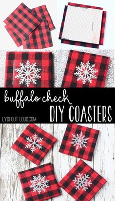 buffalo check diy coasters with snowflakes on them