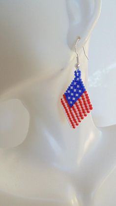 Ready To Ship! These earring are great to wear for the following Holidays such as Independence Day, Memorial Day, and Labor Day. The materials which are used in the making of the earrings are: Delica Seed Beads: Red, White and Blue 6lb Fireline Jewelry Thread Hypo Allergenic Fish Hook Ear Wires Handmade Patriotic Drop Earrings, Red Jewelry With Ear Wire For Independence Day, Patriotic Drop Earrings Jewelry Gift, Patriotic Dangle Jewelry For Gifts, Independence Day Dangle Earrings As Gift, Independence Day Dangle Earrings Gift, Independence Day Gift Dangle Earrings, Patriotic Handmade Earrings As A Gift, Patriotic Handmade Earrings For Gift