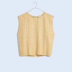 With It's Minimal Silhouette And Flattering Crew Neckline, This Striped Tank Is A Warm-Weather Wardrobe Essential. Coming In Our Favorite 100 Percent Linen, It's Oh-So Light And Easy. Regular Fit. Length: Designed To Hit Between The Bellybutton And High Hip. Body Length From High Point Of Shoulder: 20 1/4". Linen. Machine Wash. Imported. Striped Linen Tops For Work, Spring Daywear Striped Tops, Striped Tops For Spring Daywear, Spring Striped Tops For Daywear, Cotton Tank Top For Workwear, Cropped Tank Top For Summer Workwear, Yellow Linen Tops For Spring, Summer Striped Tops For Workwear, Crew Neck Tops For Summer Daywear