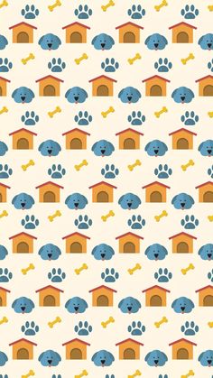 a dog's paw print on a white background with blue and orange houses, paws and