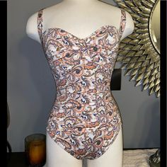 Simply Swim Beautiful Paisley Women’s Swimsuit Size: 10 | Color: Multi | Soft Cups Adjustable Straps Ruched Sides For A Sleek Sophisticated Look. Fitted Sleeveless Swimwear With Paisley Print, Fitted Orange Floral Print Swimwear, Fitted Paisley Print Sleeveless Swimwear, Fitted Sleeveless Paisley Print Swimwear, Spring Fitted Swimwear With Paisley Print, Fitted Paisley Print Swimwear For Spring, Spring Fitted Paisley Print Swimwear, Black Bathing Suit Top, Zipper Swimsuit