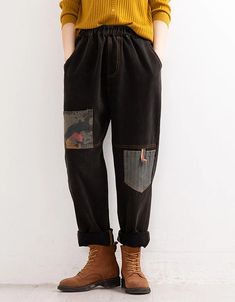 Embroidery Printed Retro Denim Harem Trousers – Obiono Fall Denim Blue Patchwork Pants, Fall Patchwork Denim Blue Pants, Baggy Patchwork Harem Pants For Fall, Casual Patchwork Tapered Leg Jeans, Casual Tapered Leg Patchwork Jeans, Denim Pants Outfit, Loose Linen Pants, Summer Linen Pants, Harem Trousers