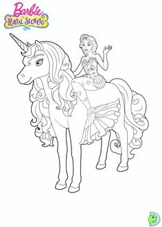 barbie on a unicorn coloring page