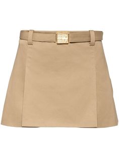 Miu Miu Belted Chino Miniskirt - Farfetch Denim 2024, David Koma, Cotton Logo, Ski Wear, Lady Dior, Light Beige, A Line Skirts, Miu Miu, Side Zip