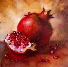 a painting of pomegranates on a table