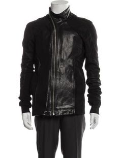 Rick Owens Moto JacketBlackCollarFlap PocketsFit: Outerwear by Rick Owens typically fits slim, consider taking a size up. Moto Jacket, Rick Owens, Calf Leather, Take That, Mens Outfits, Clothes, Black