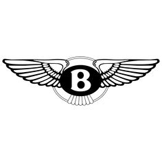 the b logo with wings is shown in black and white