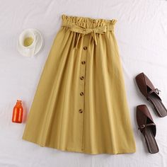 Material: PolyesterMaterial: CottonModel Number: WSKR119Waistline: empirePattern Type: SolidSilhouette: A-LineStyle: CasualDecoration: SashesGender: WomenDresses Length: Knee-Length Casual Solid Color Belted Skirt, Solid Belted Summer Skirt, Belted Solid Color Skirt For Summer, Solid Colored Summer Skirt With Belt, Pleated School Skirt, Button Midi Skirt, School Skirt, Pretty Skirts, Skirt With Buttons