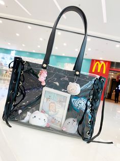 Kawaii Fashion Ita Bag PN2419 ●Size:40*28*13cm . ●Material:pu ●Note:do not include these dolls ●About Shipping: We attach great importance to the orders of each customer and parcel delivery. 1.Processing time: 2-3 business days. 2.Shipping time: 10-15 business days to US, please allow 3-4 weeks shipping to other country.(Shipping times can be affected by variable customs clearance times or public holidays.) Plastic Shoulder Bag For Everyday Use, Everyday Plastic Satchel Bag, Plastic Satchel Shoulder Bag For Everyday Use, Casual Plastic Shoulder Bag For School, Cute Black Shoulder Bag With Detachable Strap, Plastic Satchel Bags For Everyday Use, Casual Daily Use Plastic Shoulder Bag, Trendy Plastic Satchel Shoulder Bag, Trendy Pvc Bags For Everyday Use