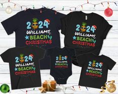 Personalized Beach Christmas Family Shirts. These custom Coastal Christmas matching shirts are a great option for group Christmas shirts.  Get your Christmas family shirts for Mom, Dad, baby, kids, and toddlers. The design is big and bright which shows up great in photos. Merry Beachmas! 🎄 Shirt color is black 🎄 100% soft cotton 🎄 Unisex sizing 🎄 See the sizing chart photos for specific measurements CARE INSTRUCTIONS Machine wash: cold; Do not bleach; Tumble dry: low heat; Iron, steam or dry Christmas Jammies Family, Matching Family Pjs, Christmas Matching Shirts, Christmas Family Vacation, Christmas Pjs Family, Mom Dad Baby, Florida Christmas, Family Pjs, Hawaiian Christmas