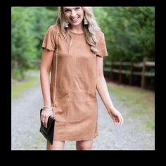 Camel Brown Faux Suede Dress. Material Has Minimal Amount Of Stretch. Never Opened. Bought Directly From Seller. 95% Polyester 5% Spandex. Faux Suede Dress, Suede Dress, Dress Material, Faux Suede, Camel, Colorful Dresses, Spandex, Womens Dresses, Women Shopping