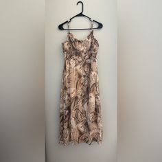 Nwt Marbled Taupe Midi Dress (Size Medium) Adjustable Straps And Zipper Closure Ruched Detail Around Waist/Bust New With Tags Beige Spaghetti Strap Sundress, Cream Midi Sundress With Spaghetti Straps, Cream Sundress With Spaghetti Straps, Beige Flowy Dress With Spaghetti Straps, Beige Flowy Spaghetti Strap Dress, Flowy Beige Spaghetti Strap Dress, Elegant Beige Flowy Sundress, Cream Midi Dress With Spaghetti Straps For Brunch, Beige Flowy Midi Dress For Casual Wear