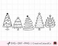 three christmas trees with stars on them and the words svg dxf png