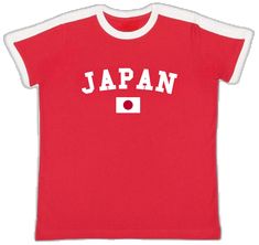 Sporty White T-shirt With Contrast Trim, White Sporty T-shirt With Contrast Trim, Retro White T-shirt With Team Name, Red Three Stripes Top For College, Red Retro Sports T-shirt, Red Three-stripes Tops For College, Red Retro T-shirt For Sports Events, Japan Soccer, Japanese Flag