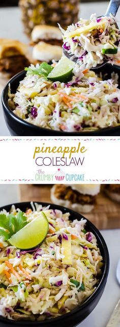 this pineapple coleslaw salad is loaded with shredded cabbage and limes