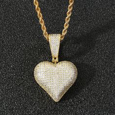 Hip Hop Pendant Chain Necklace ICED 5A+ CZ, Heart 18K Gold Silver Plated Jewelry Features 6 Times of 18K Gold Plating, Color Lasting 5A+ Cubic Zirconia Firm, Bright and Bling Bling Coming with 1 Pendant + 1 Chain Package by Jewelry Box Gold Iced Out Necklace For Wedding, Gold Bling Heart Pendant Jewelry, Gold Heart Pendant Jewelry With Bling, Yellow Gold Iced Out Pendant Necklaces, Yellow Gold Iced Out Pendant Necklace, Dazzling Gold Heart Pendant Necklace, Dazzling Gold Necklace With Heart Pendant, Valentine's Day Gold Bling Necklace, Gold Bling Necklace For Valentine's Day