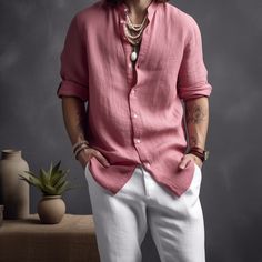 EMBER Linen Shirt - OrganoLinen Mens Linen Outfit, Man Dressing Style, Mens Casual Outfits Summer, Mens Casual Dress Outfits, Men Stylish Dress, Linen Shirt Men, Mens Linen, Mens Fashion Casual Outfits, Mens Casual Dress