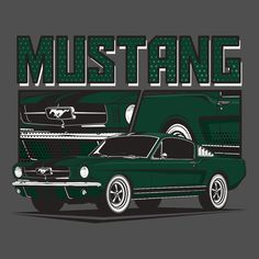 a green mustang car with the words mustang on it's front and back end