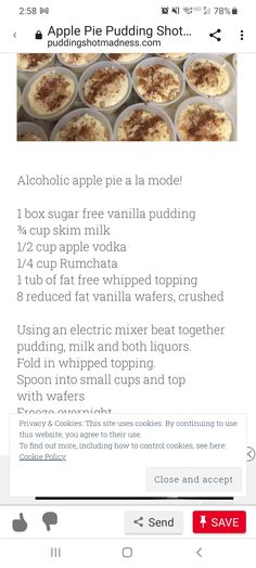 the recipe for apple pies is shown on an iphone screen, and it appears to be in english