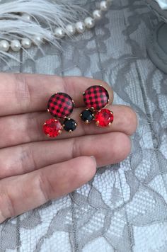 Buffalo Plaid Christmas Stud Earrings, Red and Black Cluster Earrings, Yellow Gold Holiday Earrings, Siam, Jet and Plaid Crystal Earrings - Etsy Christmas Stud Earrings, Crystal Cluster Earrings, Gold Holiday, Holiday Plaid, Holiday Earrings, Buffalo Plaid Christmas, Holiday Earring, Earrings Red, Cluster Earrings