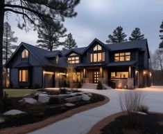 a large house is lit up at night