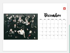 a calendar with an image of some people in black and white outfits on it's page