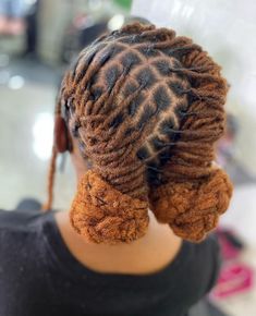 Loc Styles Two Low Buns, Barrel Rolls Locs Women, Locs Low Bun Styles, Long Loc Updo Styles Women, Loc Braids Styles, Loc Barrel Style, Bun Loc Styles