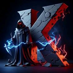 the letter k is made up of lightning and a darth vader figure