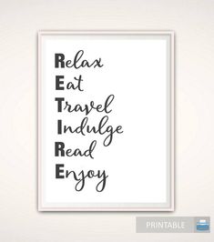 the words relax, eat, travel, indulge and enjoy in black ink