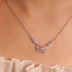 Trendy Pink Diamond Duo Heart Necklace This trendy pink diamond duo heart necklace is the perfect accessory for adding a touch of cuteness to any outfit. The two hearts symbolize love and connection, making it a meaningful addition to your collection. With its delicate design and stylish color, this necklace is sure to become your new favorite. Pink Gold Necklace, Pink Heart Necklace, Copper Crystal, Princess Necklace, Heart Necklace Diamond, Necklace For Girlfriend, Pretty Necklaces, Pink Jewelry, Pink Necklace