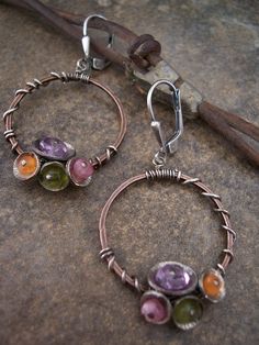 Tiny Bubbles Hoop Earrings Tourmaline-dnajewelrydesigns Unique Gemstone Hoop Jewelry, Unique Hoop Earrings With Natural Stones, Unique Round Hoop Earrings With Natural Stones, Silver Hoop Jewelry With Gemstone, Silver Gemstone Hoop Jewelry, Unique Multi-stone Round Earrings, Handmade Oval Hoop Earrings, Nickel Free Multicolor Hoop Jewelry, Unique Multicolor Small Hoop Jewelry