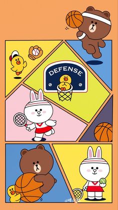 the cartoon bears are playing basketball with each other in different colors and sizes, as well as their names