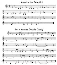 sheet music with the words america the beautiful and i'm a yankee doodle dandy