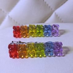 Beautiful Hand Made Candy Gummy Bear Hair Clips! Made With Love For My Boutique, These Clips Are One-Of-A-Kind Custom Items That Are Sure To Catch The Eye! Youll Receive Lots Of Compliments On These Clips As They Are Super Cute! Variations In Glue May Happen ~ Exact Colors Shown. Clips Are Triple Glued To Ensure Long-Time Use. This Set Includes 2 Pieces In Rainbow Candies. Perfect For A Gift Or A Cute Way To Hold Your Hair Back! Alligator Clips Secure Hair Well - See Last 2 Pictures For Detail. Kidcore Hair, Football Hair Bows, Football Hair, Candy Gummy, Funky Shirts, Heart Headband, Halloween Hair Bows, Rainbow Bow, Cat Ears Headband