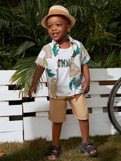 Multicolor Boho  Short Sleeve Polyester Tropical Shirt Embellished Non-Stretch Summer Toddler Boys Clothing Hawaiian Party Outfit, Toddler Boy Shirts, Kids Wear Boys, Tropical Print Shirt, Mahabaleshwar, Toddler Beach, Tropical Outfit, Tropical Shirt