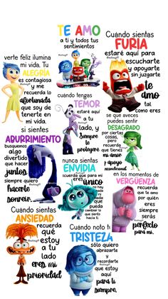 Intensa mente Inside Out Feelings Chart, Inside Out All Emotions, Inside Out Emotions Printable, Inside Out Game Of Emotions, Inside Out 2 All Emotions, Movie Inside Out, Cute Spanish Quotes, Disney Inside Out, Spanish Teaching Resources