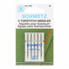 5 needles for sewing, including the top stitch needle and two end tips are in packaging