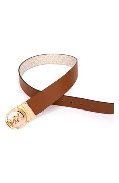 Logo detailing gives an iconic side to this reversible leather belt. Leather Imported Luxury Brown Belt With Metal Logo, Designer Brown Belt With Metal Logo, Brown Leather Belt With Metal Logo, Belt Leather, Leather Belt, Michael Kors, Nordstrom, ? Logo, Leather