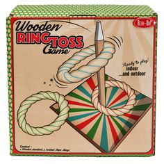 the wooden ring toss game is in its box