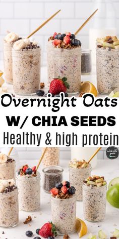 Easy overnight oats with yogurt and chia seeds made 3 ways! You'll love these healthy overnight oats recipes for weight loss. Overnight Oats With Chia Seeds, Oats With Chia Seeds, Overnight Oats With Chia, Oats With Yogurt, Overnight Oats With Yogurt, Best Overnight Oats Recipe, Easy High Protein Meals, Smoothies Vegan, Chia Overnight Oats