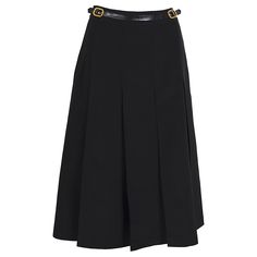 Vintage black pleated skirt by Céline featuring a front leather waistband detail with gold-tone buckles on each side. Fully lined with a Céline carriage logo. Front and back pleats... There is no fabric label, but you will find the fabric of this skirt has some shine and a more luxurious feel to it. Please use the given measurements for the perfect fit. Waist 14,5inch/37cm(x2) - Hip 20inch/51cm(x2) - Total Length 29inch/74cm Black Pleated Skirt With Belt Loops For Work, Belted Flared Pleated Skirt For Workwear, Belted Pleated Skirt For Work, Chic Formal Belted Pleated Skirt, Classic Black Skirt With Belt Loops, Classic Formal Belted Skirt, Elegant Belted Pleated Skirt For Formal Occasions, Celine Clothing, Vintage Pleated Skirt