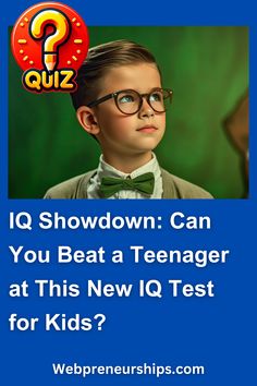 a young boy wearing glasses and bow tie with the words quiz on top of it