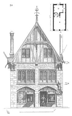 an architectural drawing shows the front and side of a house, with two stories on each floor