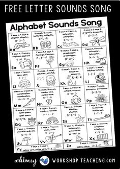 the alphabet sounds song worksheet is shown in black and white, with an image of