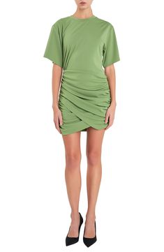 Dropped shoulders frame this day-to-night mini designed with a ruched-and-layered skirt. Crewneck Short sleeves Lined 92% polyester, 8% spandex Hand wash, dry flat Imported Dresses Royal, Royal Blue Dresses, Layered Skirt, Ruched Dress, Gray Dress, Sheath Dress, Green Dress, Blue Grey, Top Brands