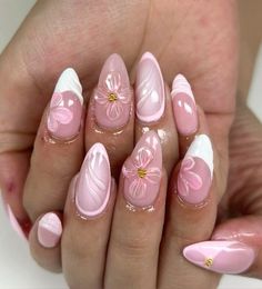 Pink Floral Nails, Rave Nails, Beachy Nails, Spring Acrylic Nails, Floral Nail