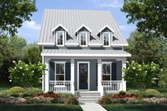 this is an artist's rendering of a small house with porches and windows