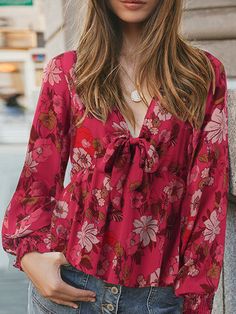 Retro Spring, Full Sleeve Top, Outfit Inspiration Women, Knotted Blouse, Blouse Plus Size, Spring Shirts, Woman Fashion, Lantern Sleeve