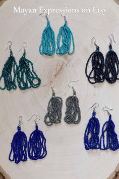 Thank you for your support! Visit Mayan Expressions on Etsy for more colors and designs. Indigenous Earrings, Long Earrings Wedding, Long Earring, Holiday Earrings, Earring Designs, Holiday Earring, Earrings Wedding, Earrings Long, Austin Tx